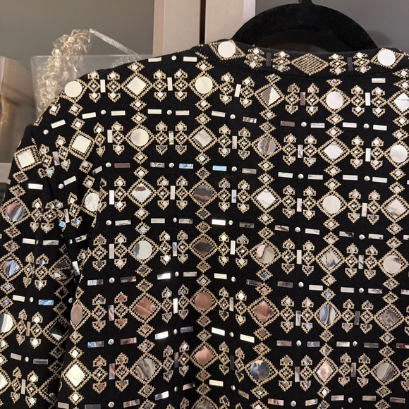 ST. JOHN Black Stretch Knit Jacket with Gold Metallic & Mirorr Accents Size 14 - Picture 9 of 14